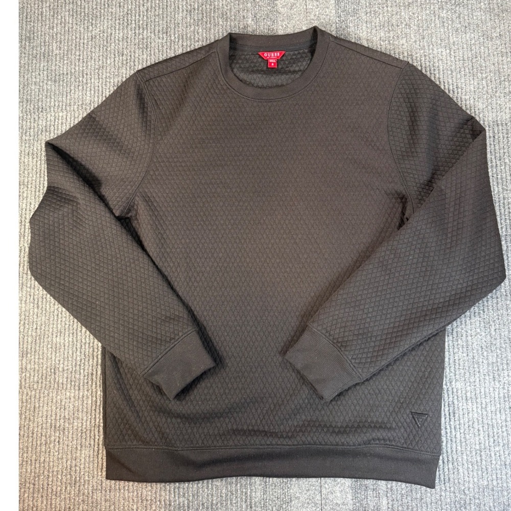 Guess Mens Quilted Diamond Texture Sweatshirt Black Crewneck X4RQ30 Size M